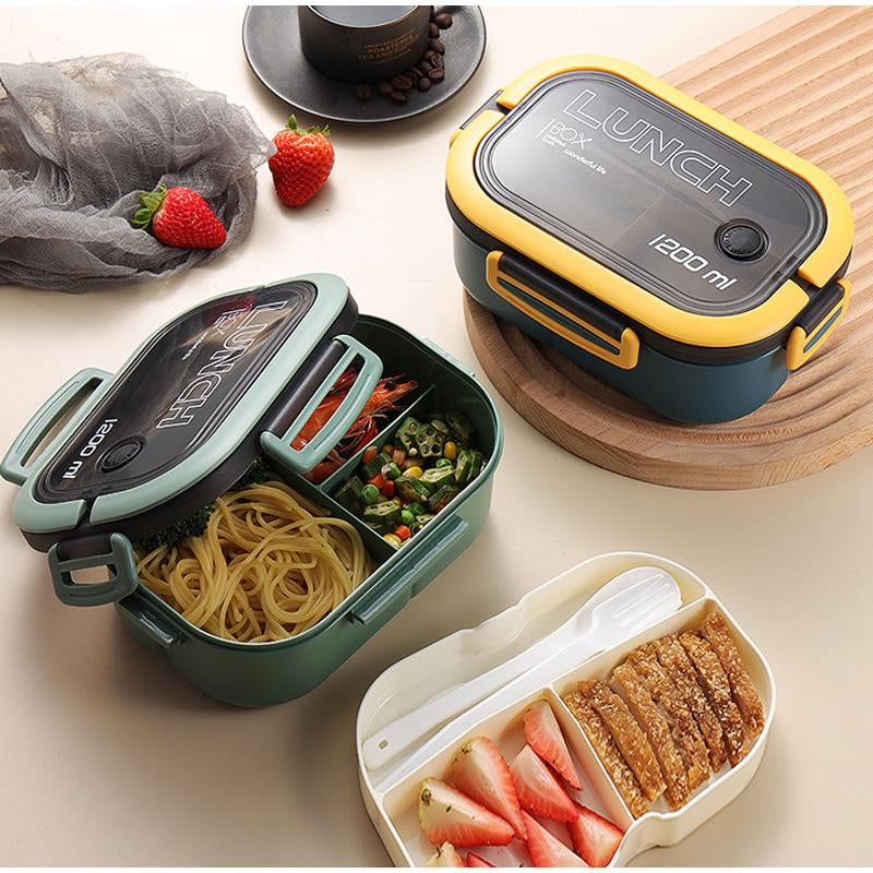 Lunch Bento Box Food Container With Cutlery Set Student Portable 2 Layer Leakproof Microwavable for Office Work School