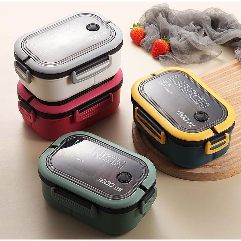 Lunch Bento Box Food Container With Cutlery Set Student Portable 2 Layer Leakproof Microwavable for Office Work School